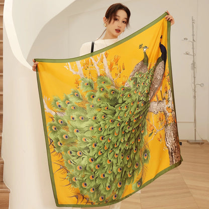Women's Square Scarf 110x110cm Silk Feel Horse Print Shawl