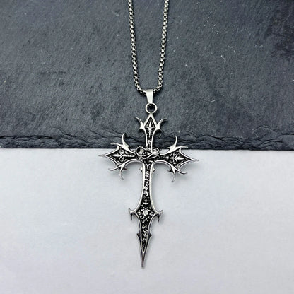 Cross Pendant Necklace, Gothic Double-Sided Punk Jewelry