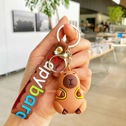 Capybara Keychain Cute Animal Key Ring with Turtle Design
