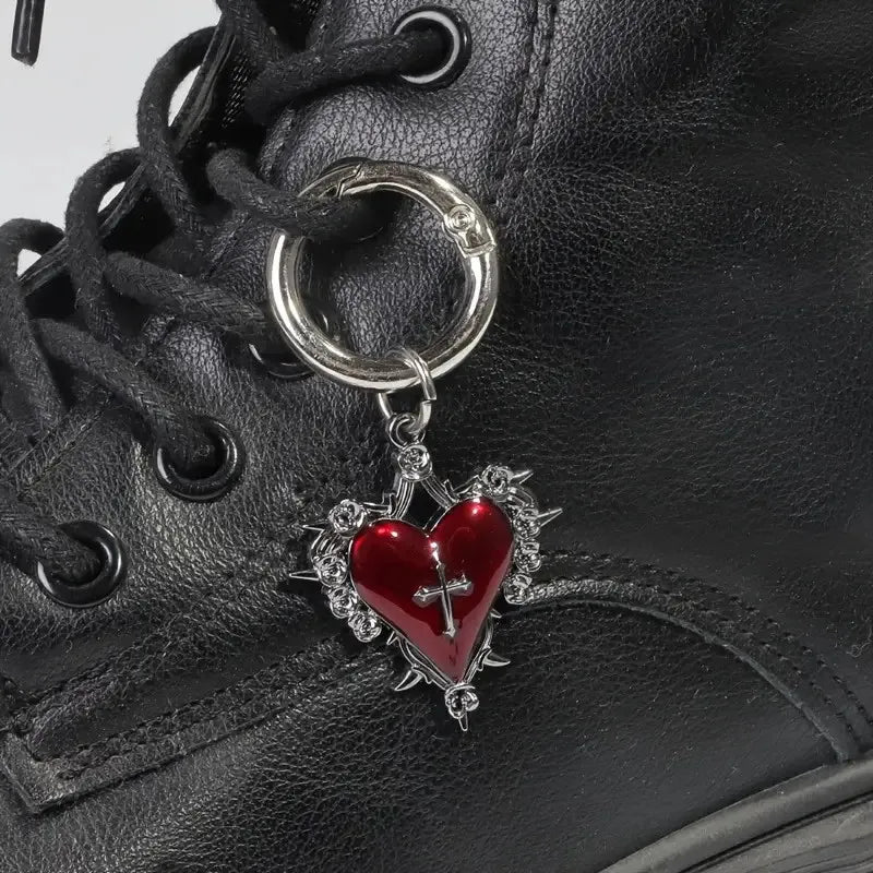 Shoe Charms, Gothic Rose Heart Cross Metal Shoe Pendants 2-Piece