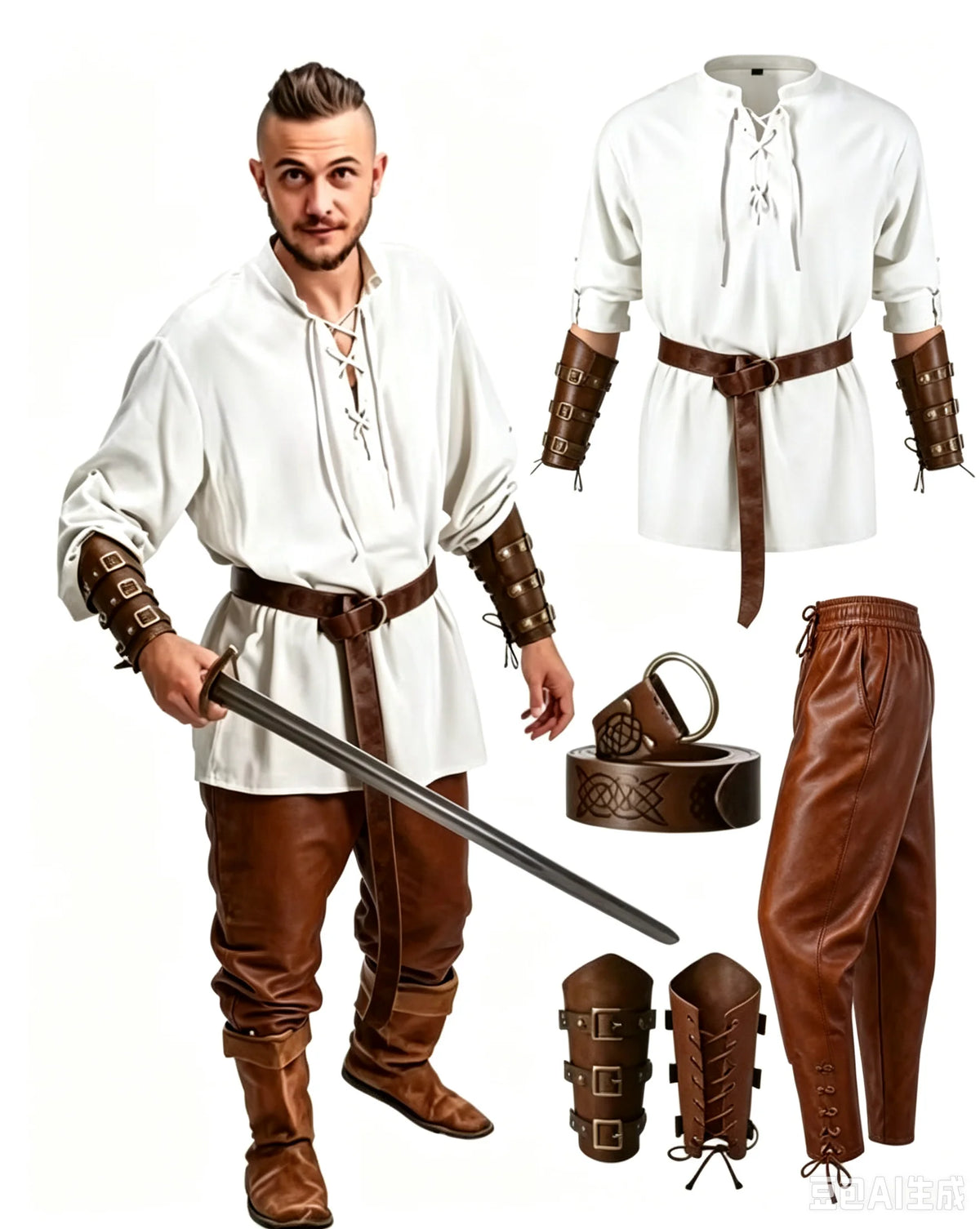 Medieval Costume for Men – Renaissance Pirate Shirt & Pants Set