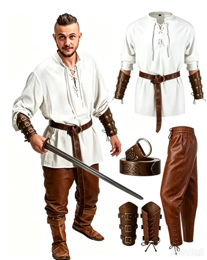 Medieval Costume for Men – Renaissance Pirate Shirt & Pants Set