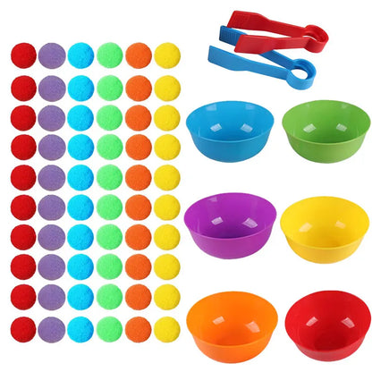 Counting and Sorting Toy with Pom Poms, Bowls and Tweezers