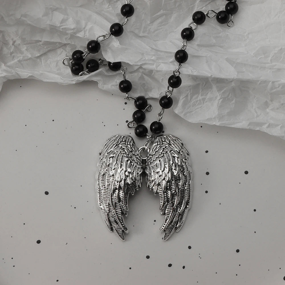 Gothic Pendant Necklace, Y2K Beaded Heart Design for Unisex Style