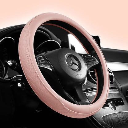 Nappa Leather Steering Wheel Cover Non Slip 14.5-15 Inch