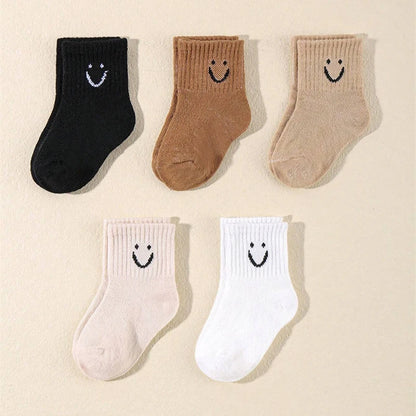 10-Pair Kids Socks with Cute Smiley Face Mid-Calf Design