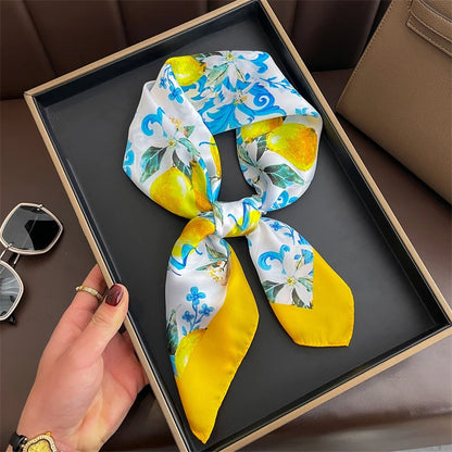 Silk Square Scarf 70x70cm Floral Satin Wrap for Women