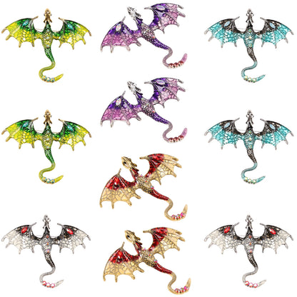Dragon Brooch Pins, 10-Piece Enamel Wing Pendant Set
