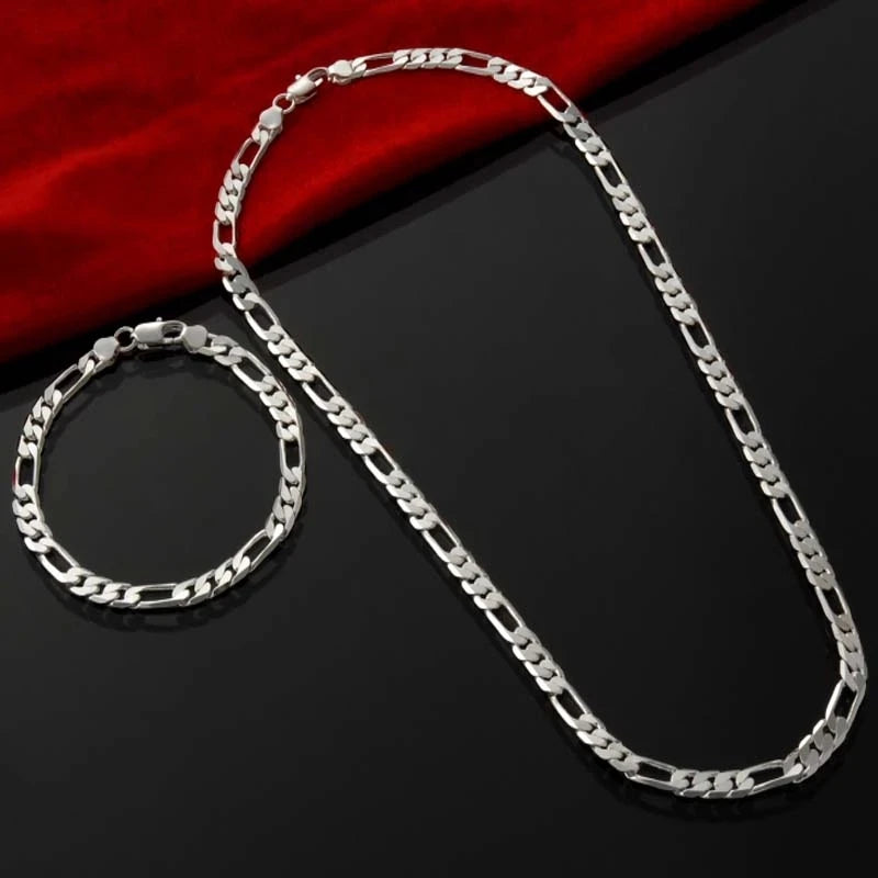 925 Sterling Silver Jewelry Set – 4mm Chain Necklace & Bracelet
