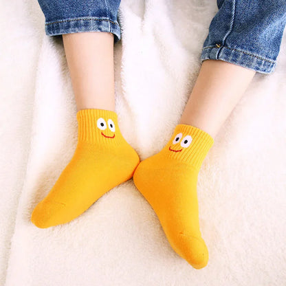 Kids Socks, 5 Pairs Cute Cartoon Face Pattern Breathable Socks