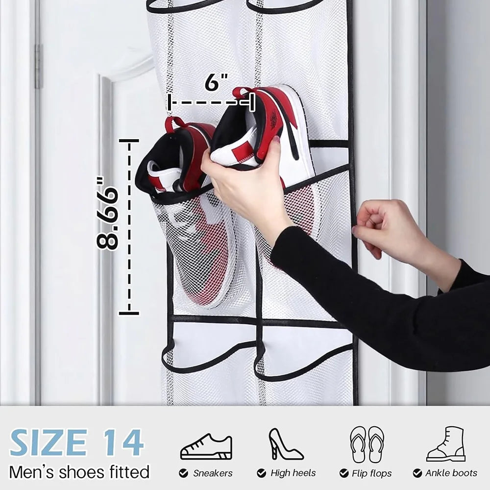Over the Door Shoe Organizer with 12 Mesh Pockets and Hooks
