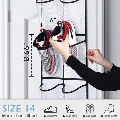 Over the Door Shoe Organizer with 12 Mesh Pockets and Hooks