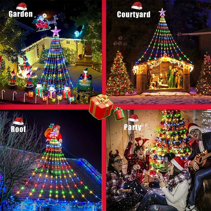 Christmas Star String Lights, Solar Waterfall LED Lights