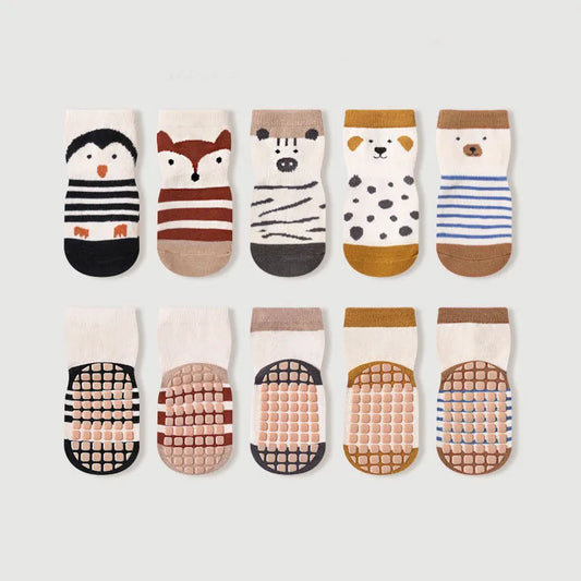 Kids Non Slip Socks 5 Pairs Cartoon Toddler Floor Socks