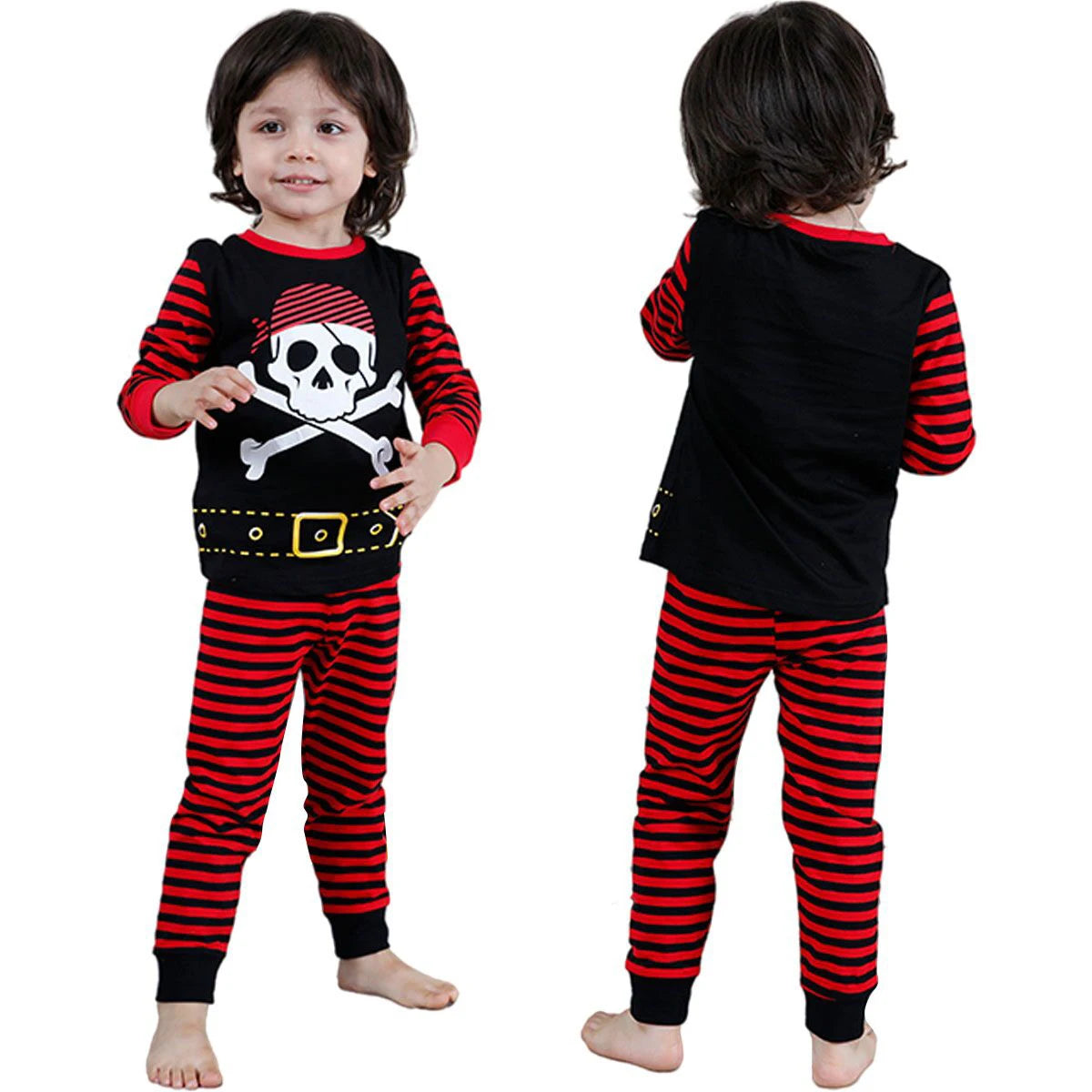 Kids Skeleton Costume Halloween Skull Pajamas Top and Pants Set