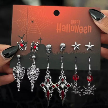 Halloween Gothic Earrings, Red Crystal Skull Drop Jewelry