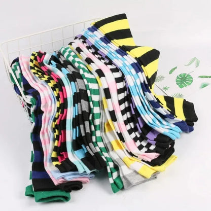 Women's Striped Thigh High Stockings – Black, White & Pink