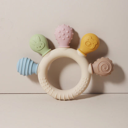 Multicolor Silicone Baby Teether Ring for Sensory Gum Relief