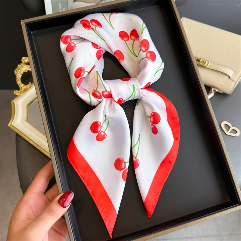 Silk Square Scarf 70x70cm Floral Satin Wrap for Women