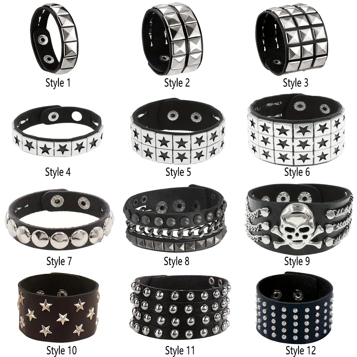 Gothic Punk Bracelet, Multi Chain Leather Bracelet for Halloween