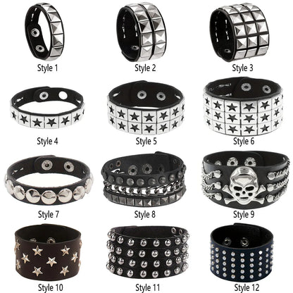 Gothic Punk Bracelet, Multi Chain Leather Bracelet for Halloween