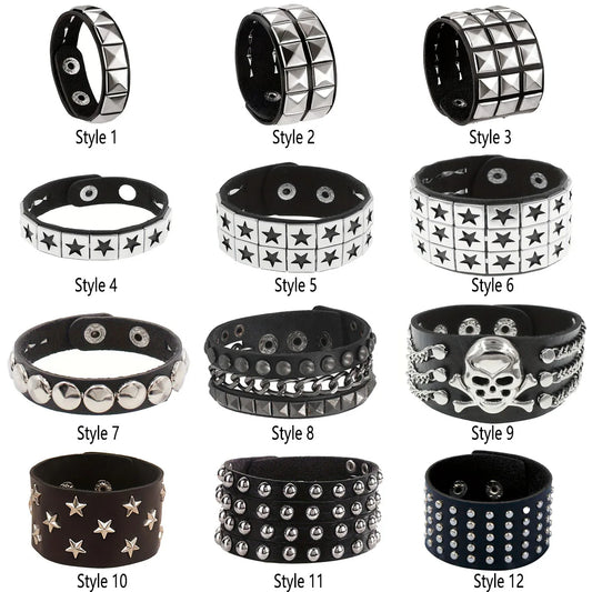 Gothic Punk Bracelet, Multi Chain Leather Bracelet for Halloween