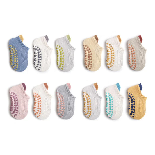 Non Slip Toddler Socks, Cotton Baby Floor Ankle Socks 6 Pairs