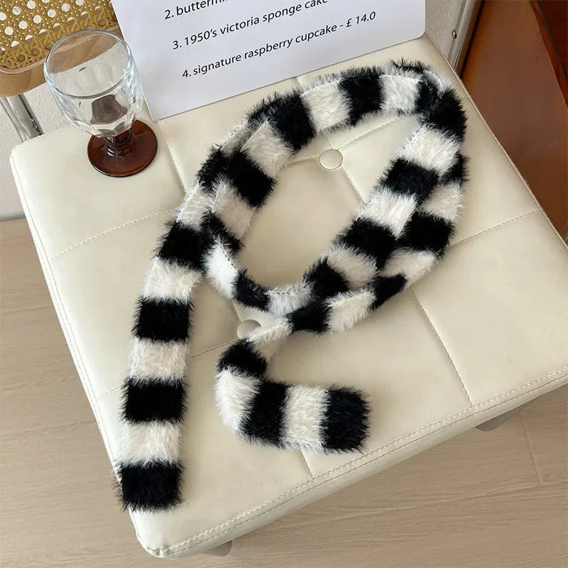 Women’s Winter Scarf – Plush Plaid Long Knit Warm Wrap