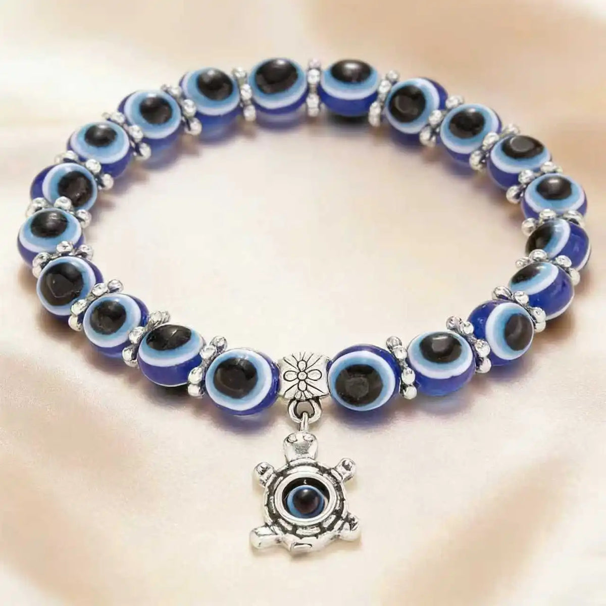 Evil Eye Bracelet, Blue Beaded Butterfly Charm Jewelry