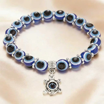 Evil Eye Bracelet, Blue Beaded Butterfly Charm Jewelry