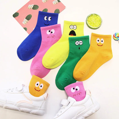 Kids Socks, 5 Pairs Cute Cartoon Face Pattern Breathable Socks