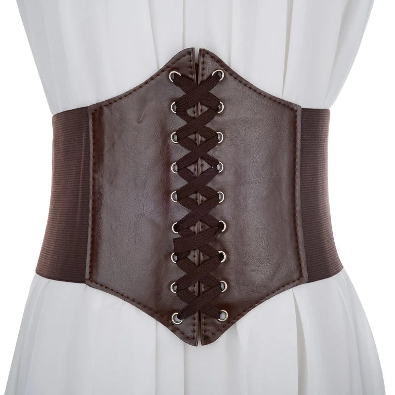 Wide Waist Belt for Women, Black PU Corset Belt for Dresses