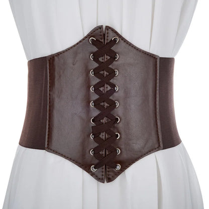 Wide Waist Belt for Women, Black PU Corset Belt for Dresses