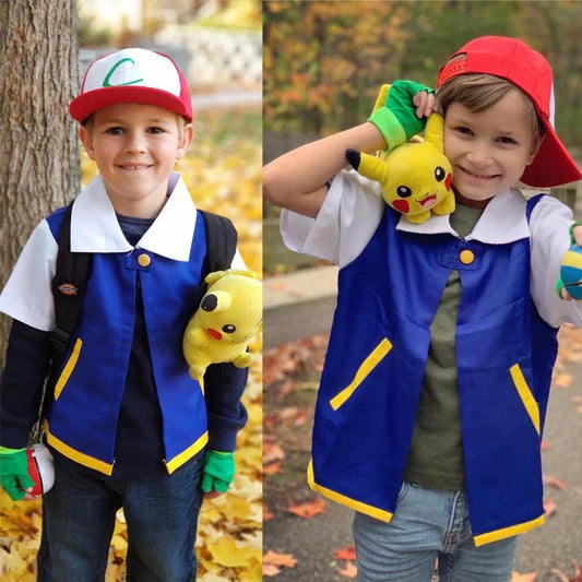 Adult Trainer Cosplay Costume Blue Jacket Cap Gloves