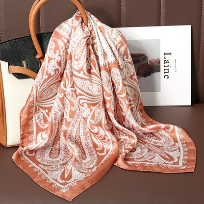 Silk Square Scarf 70x70cm Floral Satin Wrap for Women