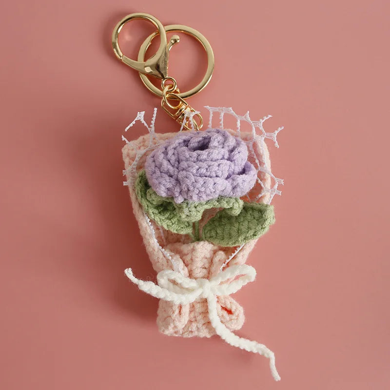 Flower Keychain Cute Crochet Floral Keyring for Bags and Gifts