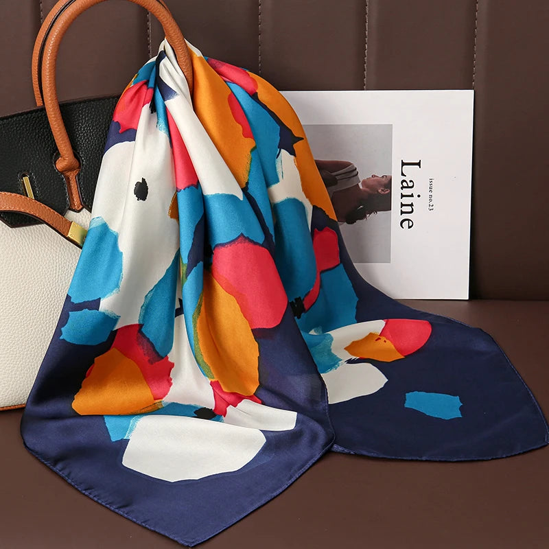 Women's Square Scarf, 70×70cm Printed Satin-Style Headscarf