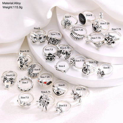 Gothic Ring Set, 24-Piece Punk Skeleton Rings for Parties