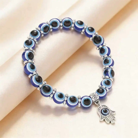 Evil Eye Bracelet, Blue Beaded Butterfly Charm Jewelry