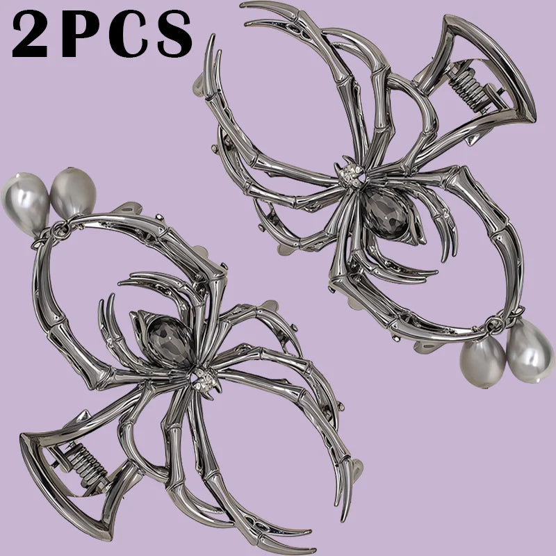 Y2K Hair Claw Clip, Rhinestone Pearl Skull Design for Women