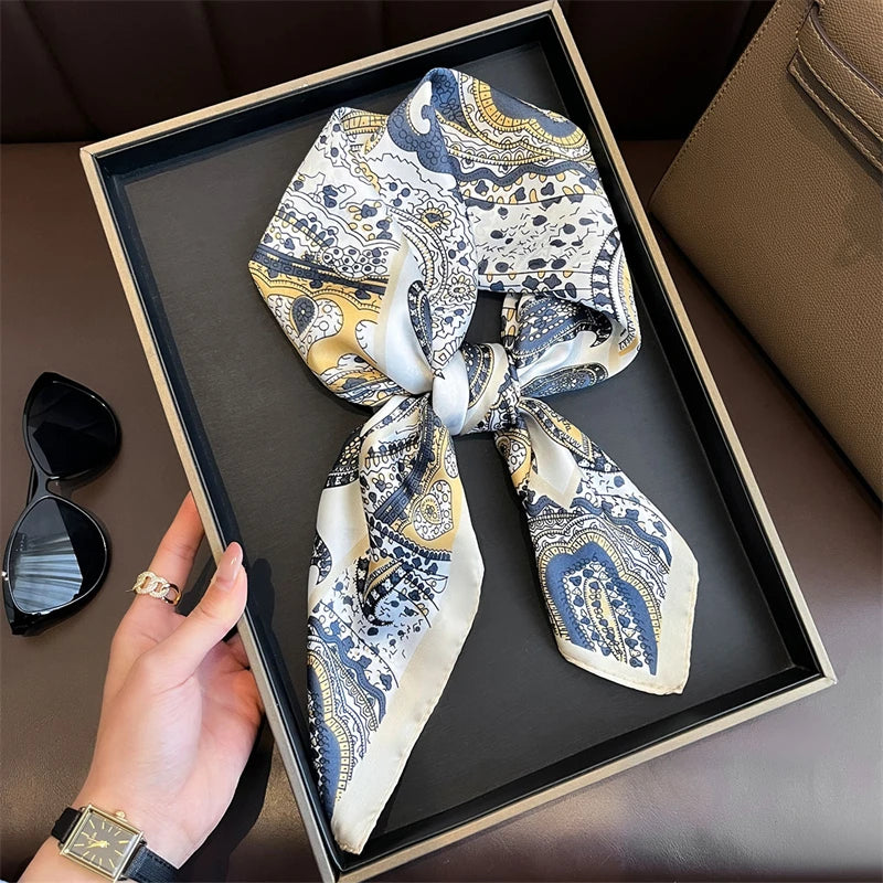 Silk Square Scarf 70x70cm Floral Satin Wrap for Women