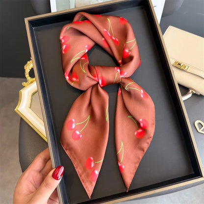 Silk Square Scarf 70x70cm Floral Satin Wrap for Women