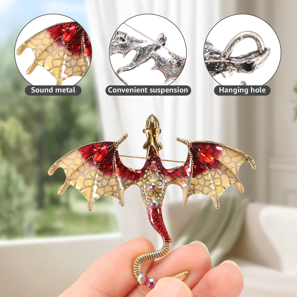 Dragon Brooch Pins, 10-Piece Enamel Wing Pendant Set