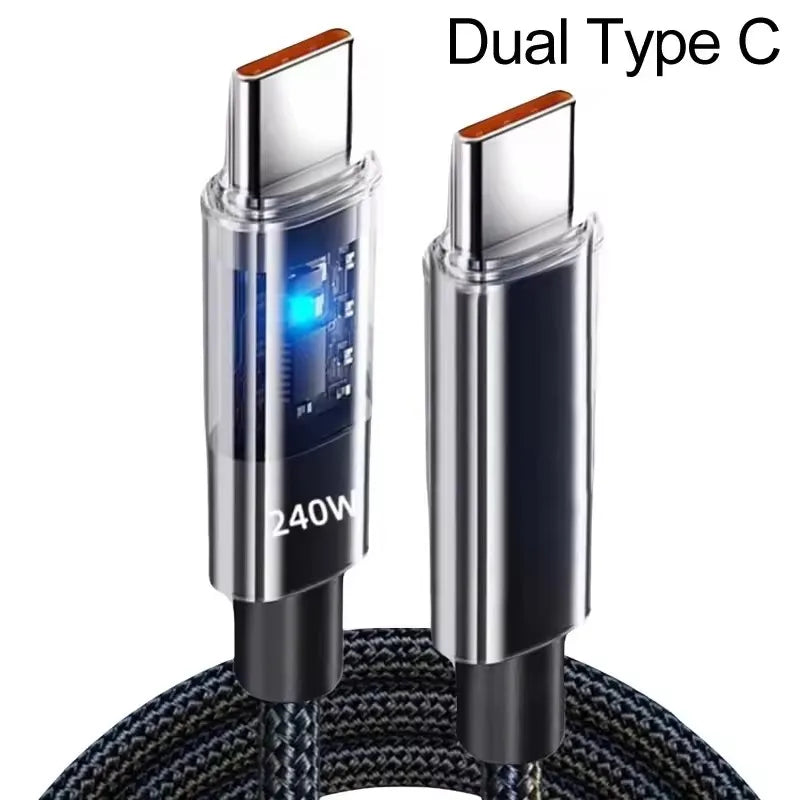240W USB C Cable with LED Display – 5A Nylon Fast Charging
