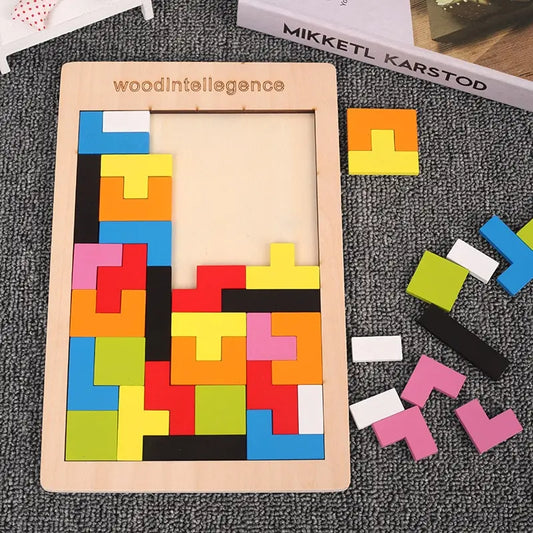 Wooden Tangram Puzzle, Colorful Educational Puzzle Toy for Kids