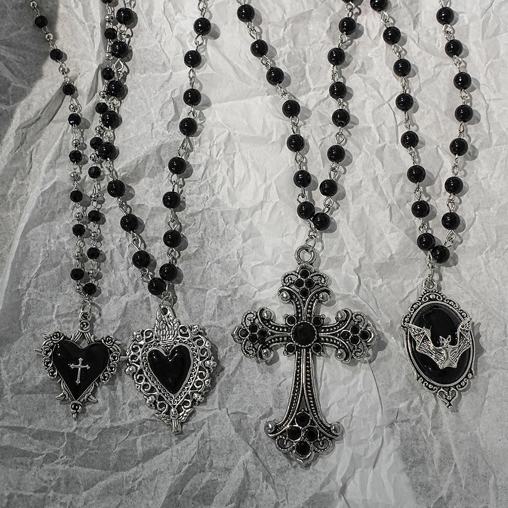 Gothic Pendant Necklace, Y2K Beaded Heart Design for Unisex Style