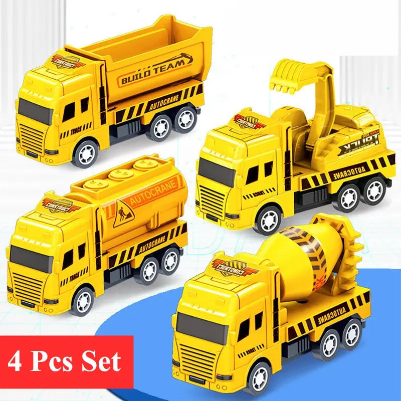 Pull Back Construction Vehicles Set of 4 Friction Powered Toy Cars
