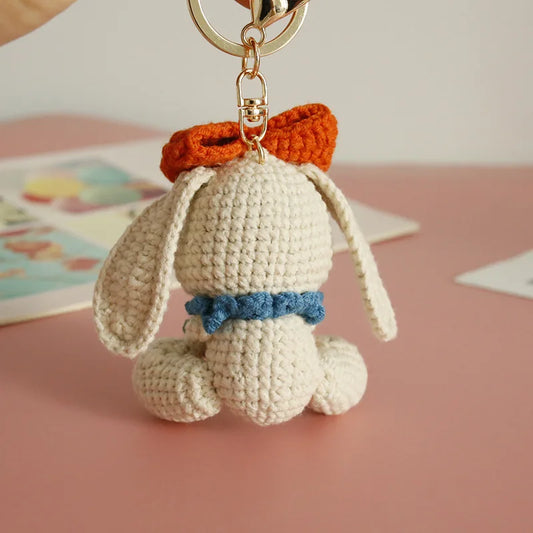 Crochet Rabbit Keychain Cute Knitted Animal Pendant for Bags and Keys