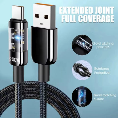 240W USB C Cable with LED Display – 5A Nylon Fast Charging