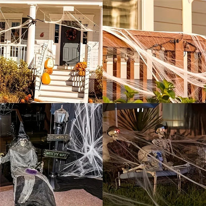 Halloween Spider Web Decoration with 2 Spiders, Stretchable Cobwebs